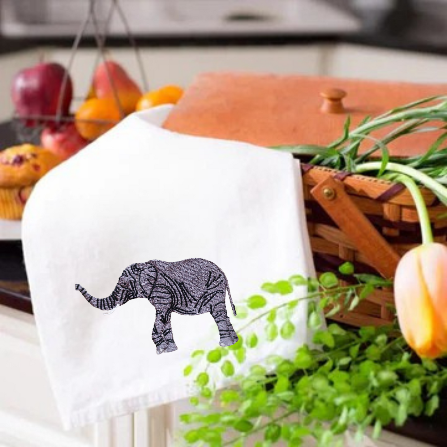 Kitchen Towels with Elephant Embroidery