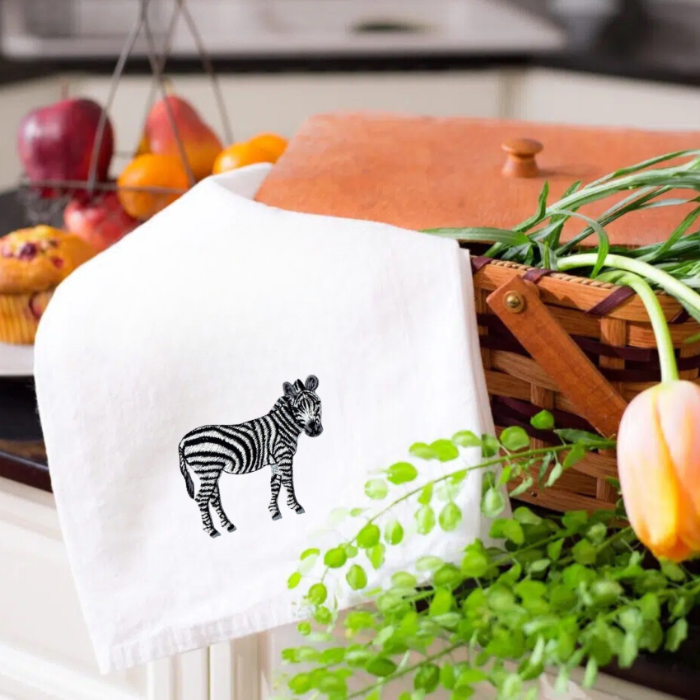 Kitchen Towels with Zebra Embroidery