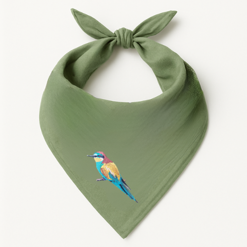 Green Safari Bandana - Bird Embroidery