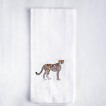 Tea Towels with Cheetah Embroidery