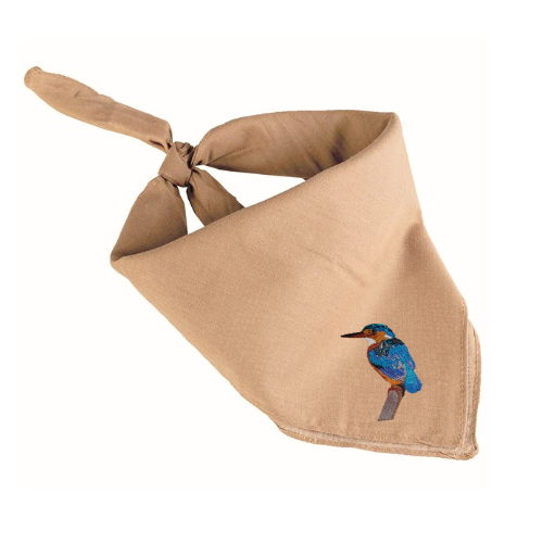 Beige bandana with  bird Embroidery on a white background
