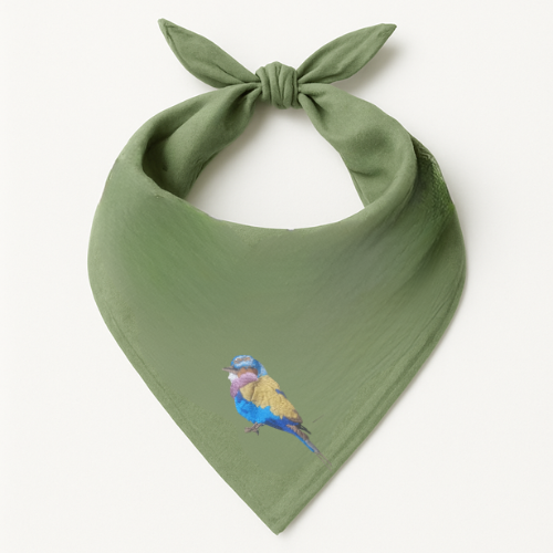 Green Safari Bandana - Bird Embroidery