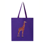 Purple tote bag with a embroidery  on a white background