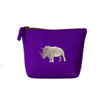 Purple pouch with a rhino embroidery  on a white background