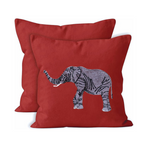 Red canvas cushion cover with an elephant design 