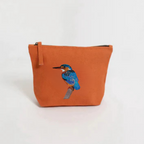  Burnt Orange pouch with a  bird embroidery on a white background