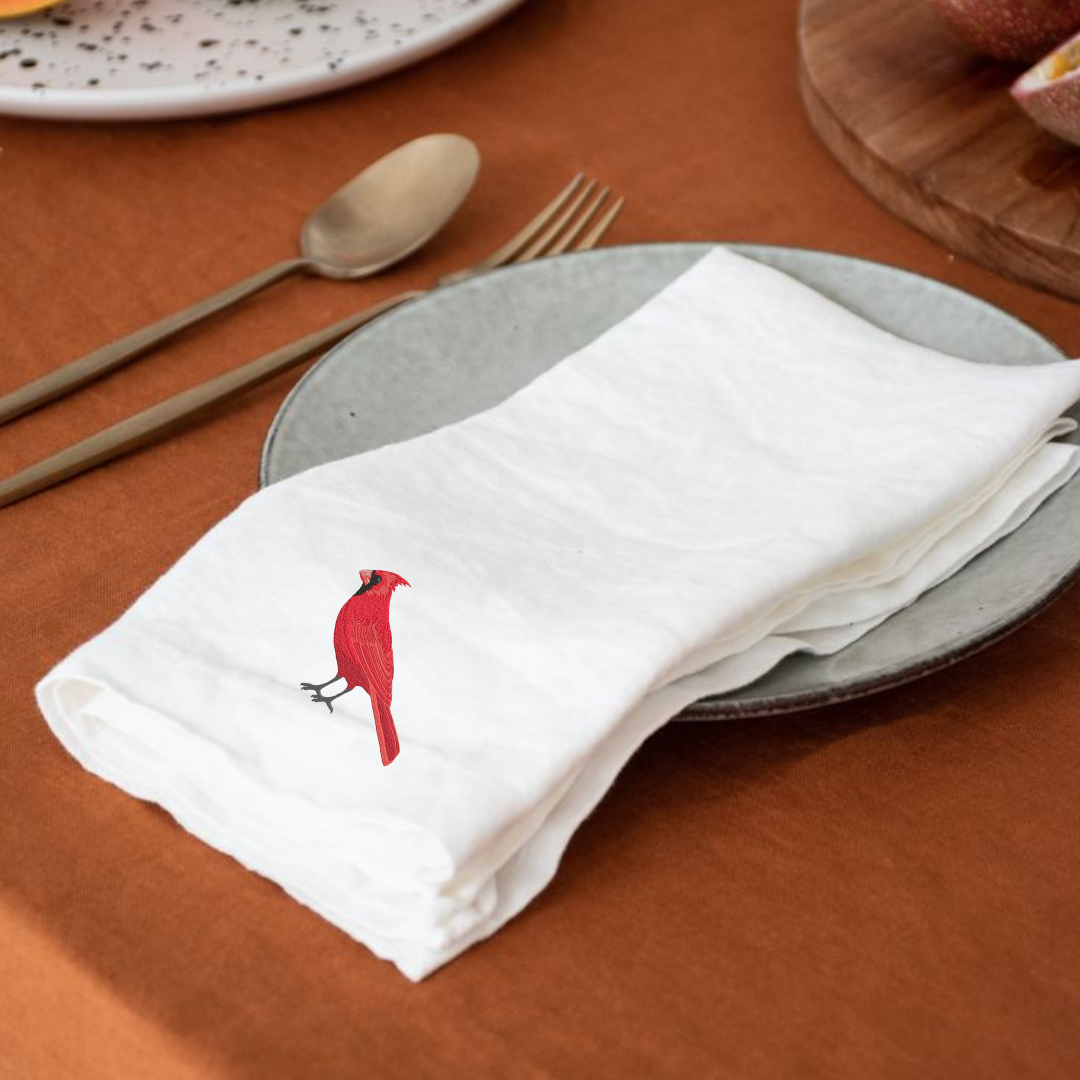 Tea Towels with Cardinal Embroidery