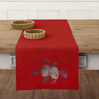 Acorn Motif Table Runner by ILISAH in red, featuring large acorn embroidery, perfect for holiday tables and festive decor.
