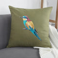 Handmade ILISAH Bee Eater Embroidery cushion covers in green, perfect for adding charm to your couch or bed.