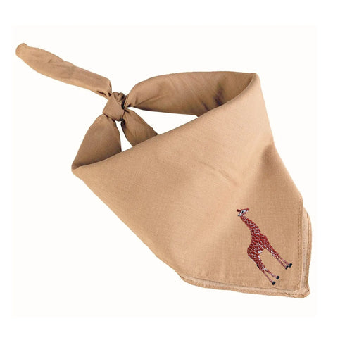 Brown Safari Bandana by ILISAH featuring animal embroidery, perfect for pets or home decor, available in Giraffe, Rhino, a...