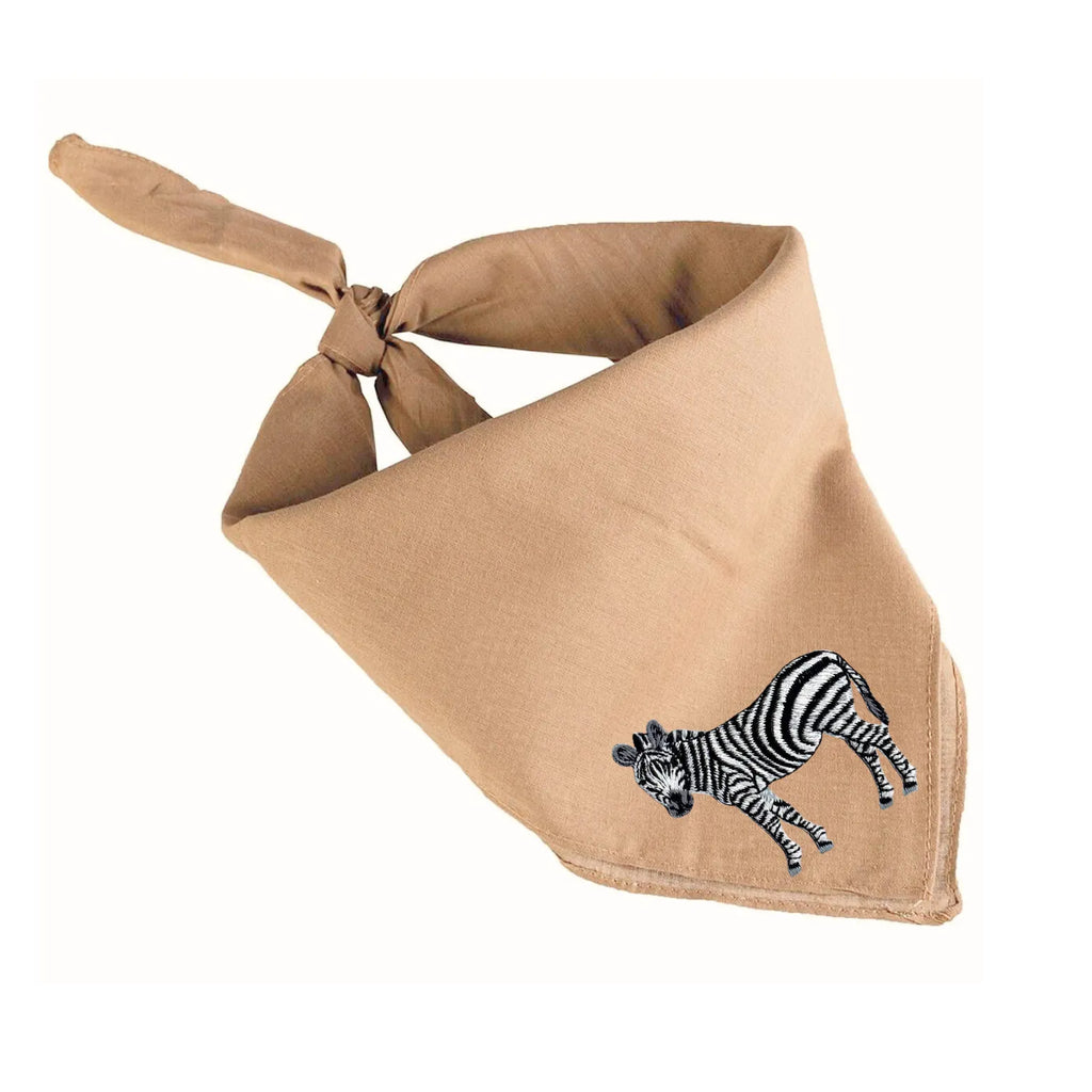 Brown Safari Bandana by ILISAH featuring animal embroidery, perfect for pets or home decor, available in Giraffe, Rhino, a...