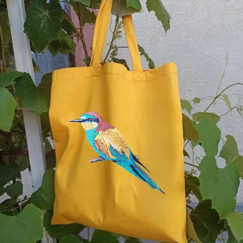 Canvas Tote - Bee Eater by ILISAH in mustard, made from 100% cotton canvas, perfect for everyday use and errands.