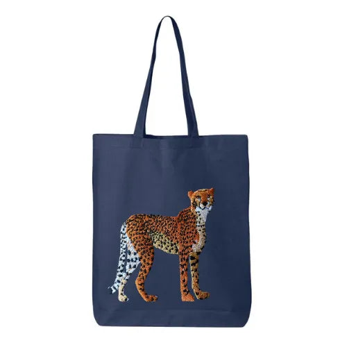ILISAH Canvas Tote in Cheetah print, 100% cotton, perfect for everyday use, available in Navy Blue, Black, and Beige White.