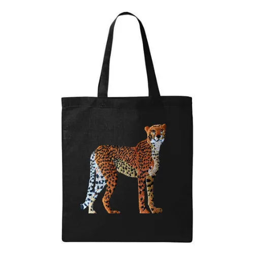 ILISAH Canvas Tote in Cheetah print, 100% cotton, perfect for everyday use, available in Navy Blue, Black, and Beige White.