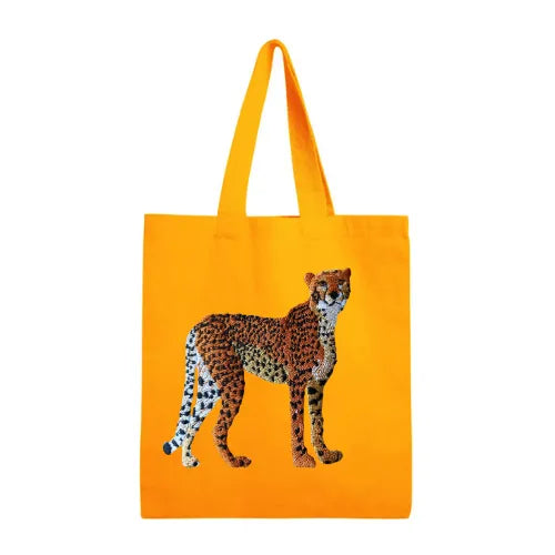 ILISAH Canvas Tote in Cheetah print, 100% cotton, perfect for everyday use, available in Navy Blue, Black, and Beige White.