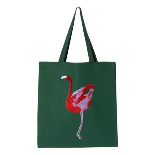 Canvas Tote in Flamingo by ILISAH, featuring a vibrant pink flamingo design on durable 100% cotton canvas, perfect for eve...