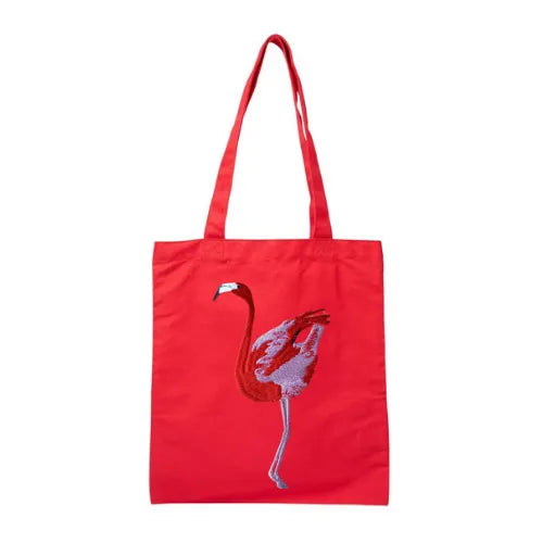 Canvas Tote in Flamingo by ILISAH, featuring a vibrant pink flamingo design on durable 100% cotton canvas, perfect for eve...