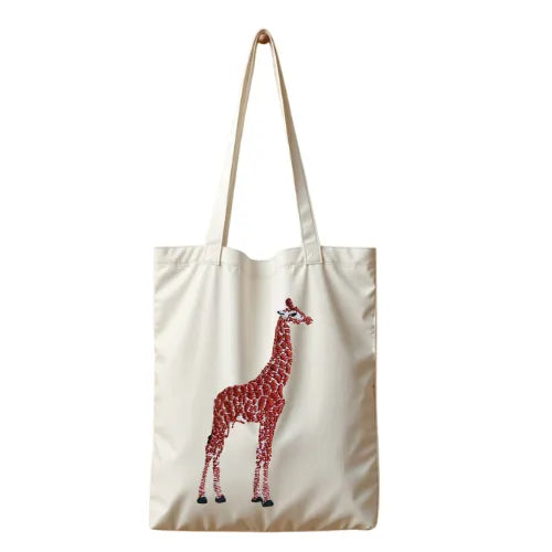 Canvas Tote - Giraffe by ILISAH in black, made from 100% cotton. Ideal for everyday use, perfect for errands and work.