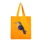 ILISAH Canvas Tote featuring a vibrant hummingbird design, available in black, burnt orange, and navy blue, perfect for ev...