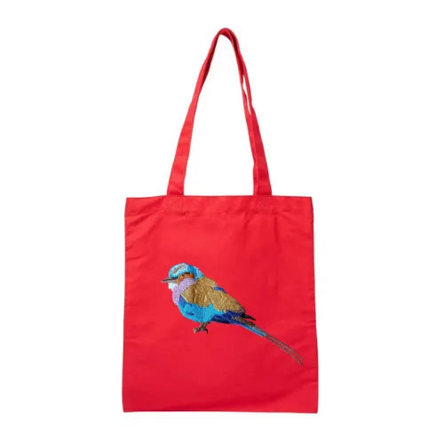 Lilac Breasted Roller Canvas Tote by ILISAH, 100% cotton, perfect for daily use, shown in navy blue variant.