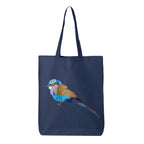 Lilac Breasted Roller Canvas Tote by ILISAH, 100% cotton, perfect for daily use, shown in navy blue variant.
