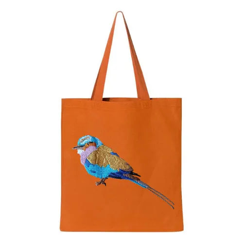 Lilac Breasted Roller Canvas Tote by ILISAH, 100% cotton, perfect for daily use, shown in navy blue variant.