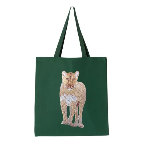 Canvas Tote - Lion by ILISAH in Pine Green, 100% cotton, perfect for everyday use, errands, and casual outings.