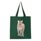 Canvas Tote - Lion by ILISAH in Pine Green, 100% cotton, perfect for everyday use, errands, and casual outings.