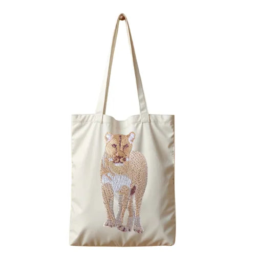 Canvas Tote - Lion by ILISAH in Pine Green, 100% cotton, perfect for everyday use, errands, and casual outings.