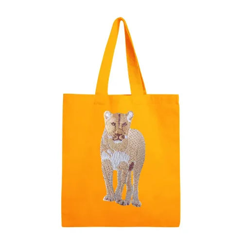 Canvas Tote - Lion by ILISAH in Pine Green, 100% cotton, perfect for everyday use, errands, and casual outings.