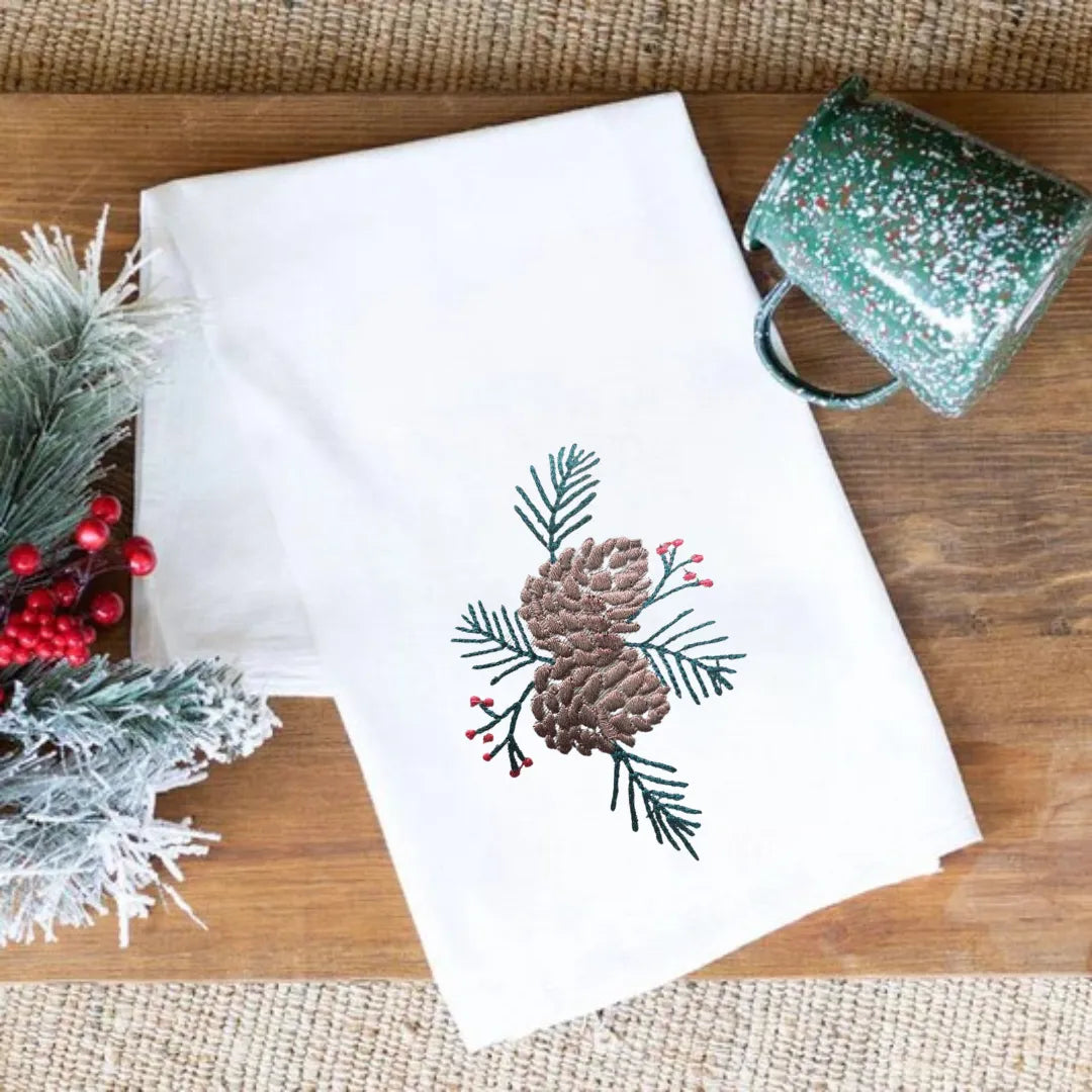 Christmas Kitchen Towel with Acorn Motif by Ilisah, handmade from 100% Kenyan cotton, perfect for festive kitchen decor an...