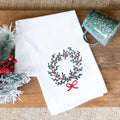 Handmade Ilisah Christmas Kitchen Towel with a festive wreath motif, 100% cotton, soft and absorbent, perfect for holiday ...