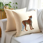 Handmade ILISAH cheetah embroidery cushion covers in beige and white, perfect for refreshing your chair or sofa.