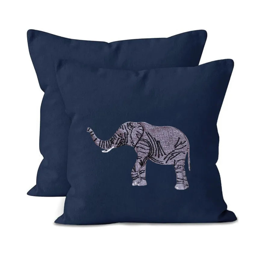 Handmade ILISAH elephant embroidery cushion covers in beige and white, perfect for chairs and sofas, adding charm to any s...