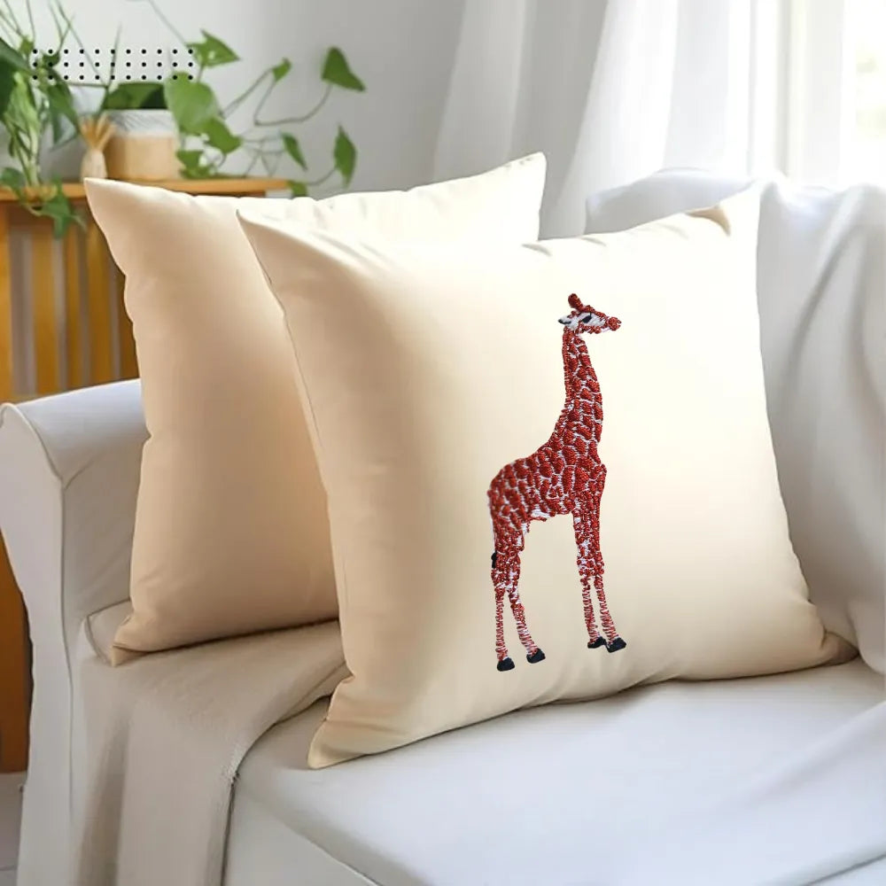 Giraffe embroidery cushion covers by ILISAH in beige and white, perfect for refreshing your chair or sofa with artisan charm.