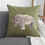 Handmade ILISAH Rhino Embroidery cushion covers in beige and white, perfect for refreshing chairs and sofas with artisan c...
