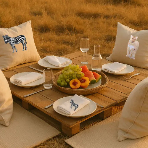 Handmade ILISAH Zebra Embroidery cushion covers in beige and white, perfect for refreshing chairs and sofas. Shop all cush...