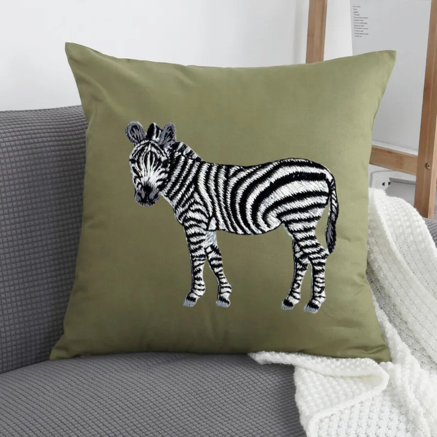 Handmade ILISAH Zebra Embroidery cushion covers in beige and white, perfect for refreshing chairs and sofas. Shop all cush...