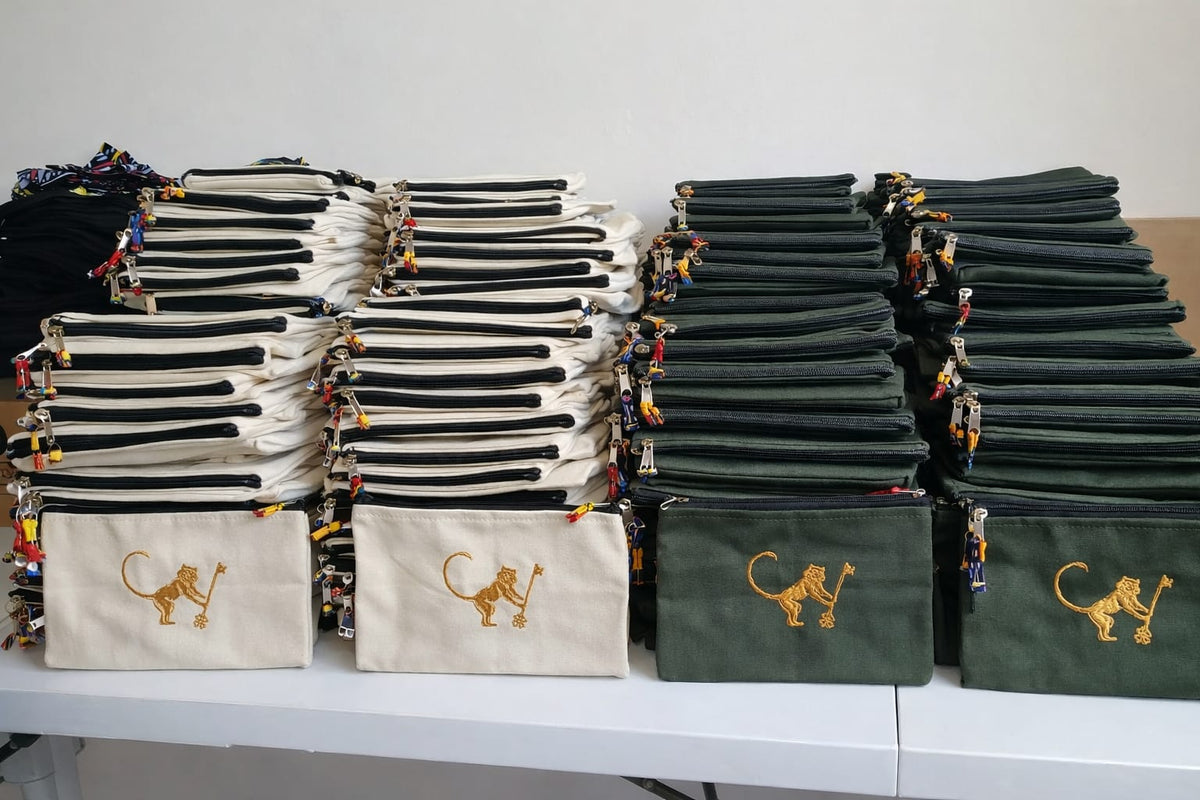 Custom embroidered cotton makeup pouches produced by ILISAH for Collection in the Wild