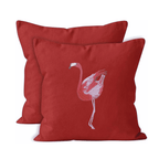 Red cushion cover with a flamingo design