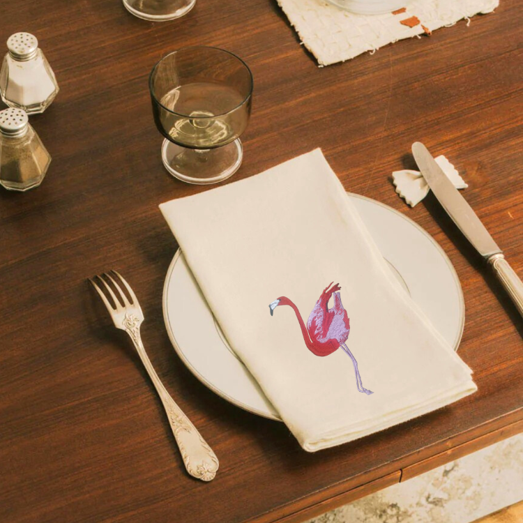 Napkins with Flamingo Embroidery