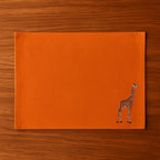 Handmade Ilisah Giraffe Embroidery table mats in beige white, set of 4, 100% cotton canvas, perfect for stylish dining.
