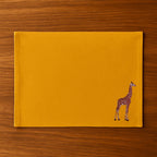 Handmade Ilisah Giraffe Embroidery table mats in beige white, set of 4, 100% cotton canvas, perfect for stylish dining.