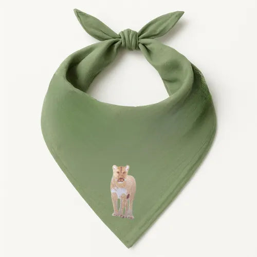 Green Safari Bandana by ILISAH featuring animal embroidery; available in Rhino, Elephant, and Giraffe variants, perfect fo...