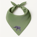 Green Safari Bandana by ILISAH featuring animal embroidery; available in Rhino, Elephant, and Giraffe variants, perfect fo...