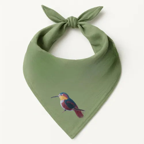 Green Safari Bandana by ILISAH featuring bird embroidery, perfect for gifting or as a stylish home accent.
