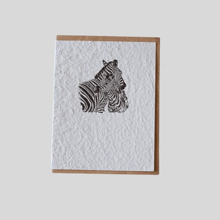 Handmade eco-friendly Zebra Greeting Card by ILISAH, featuring unique water hyacinth paper, perfect for gifting and holida...