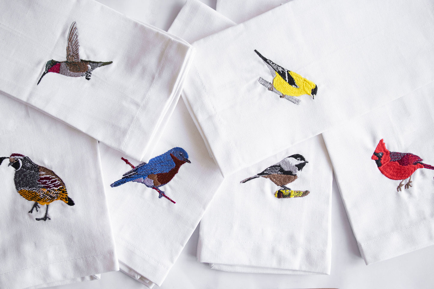 Tea Towels with Cardinal Embroidery