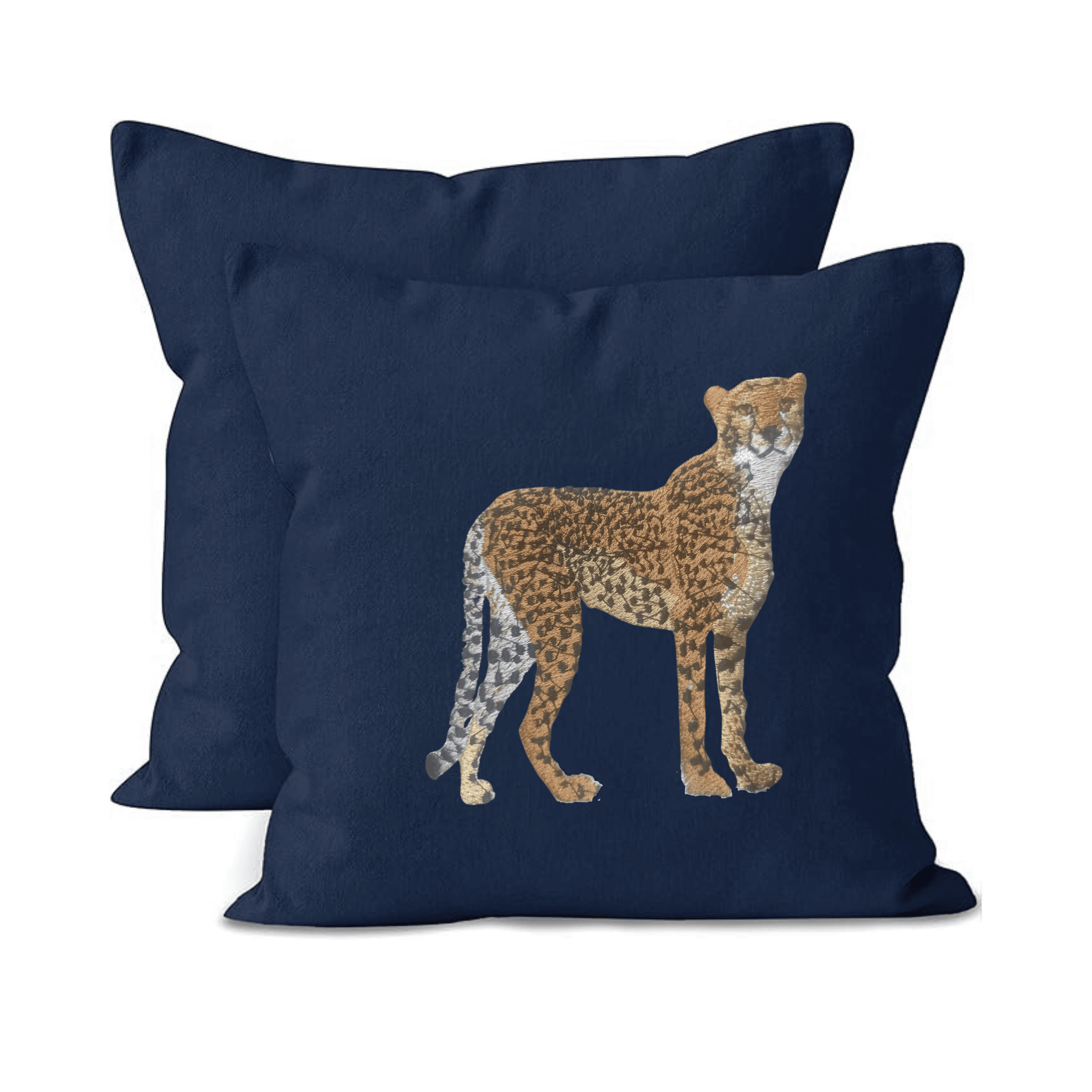 Navy blue cushion cover with a cheetah design 