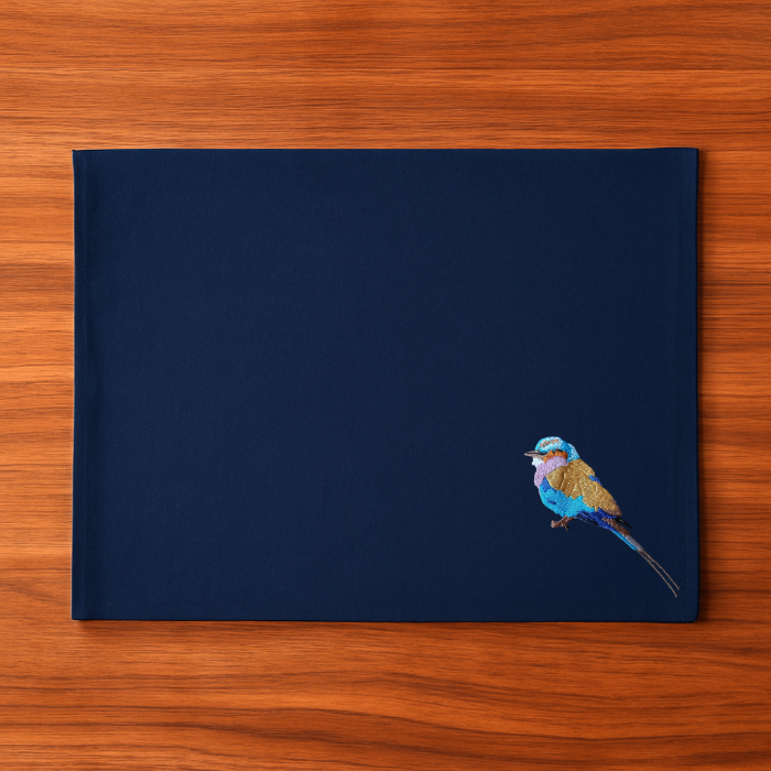 Navy blue embroidered cotton tablemat